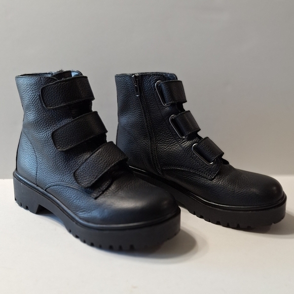 Steve Madden Black Leather Wayne Grunge Goth Gorpcore Lug Sole Moto Boots Size 8 - Picture 2 of 15